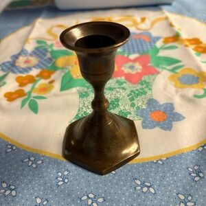 Antique 3 Inch Tall Metal Candle Holder Brass Look 3 Inches Tall *USED*